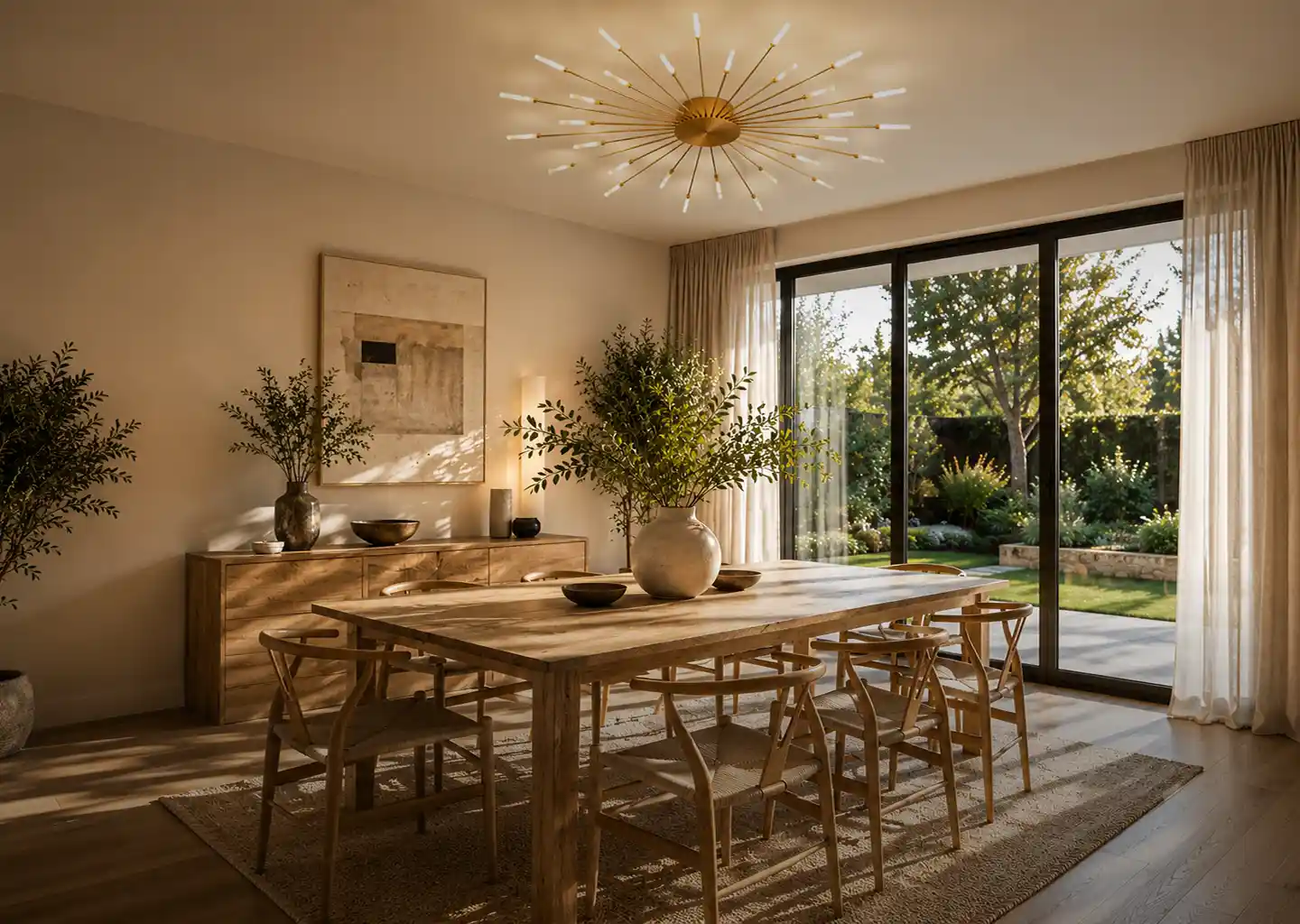 Cuisine en bois moderne avec grande fenêtre isolante favorisant la performance énergétique